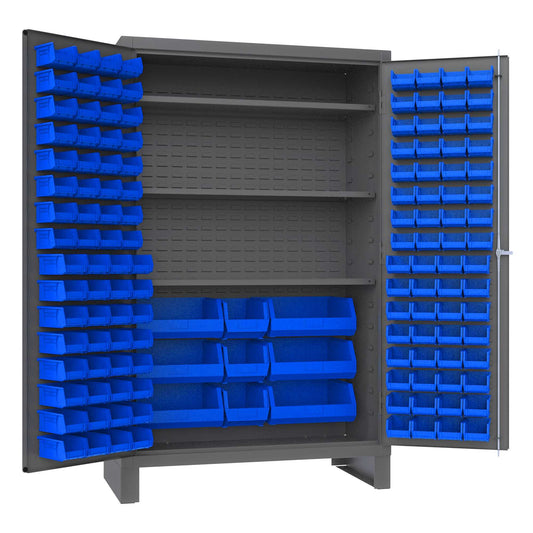 Durham JC-137-3S-5295 CABINET, 14 GAUGE, 3 SHELF, 137 BLUE BINS , 48 X 24 X 78