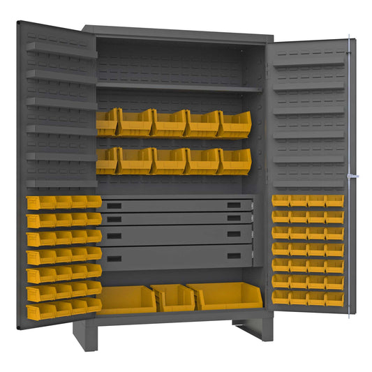 Durham JCBDLP694RDR-95 CABINET, 14 GAUGE, 4 DRAWER, 12 DOOR SHELVES, 69 YELLOW BINS , 48 X 24 X 78