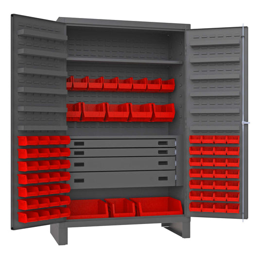 Durham JCBDLP724RDR-1795 CABINET, 14 GAUGE, 4 DRAWER, 12 DOOR SHELVES, 72 RED BINS , 48 X 24 X 78