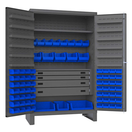 Durham JCBDLP724RDR-5295 CABINET, 14 GAUGE, 4 DRAWER, 12 DOOR SHELVES, 72 BLUE BINS , 48 X 24 X 78