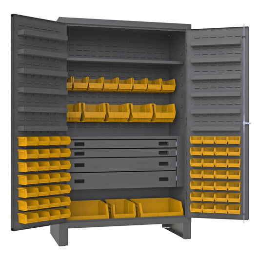 Durham JCBDLP724RDR-95 CABINET, 14 GAUGE, 4 DRAWER, 12 DOOR SHELVES, 72 YELLOW BINS , 48 X 24 X 78