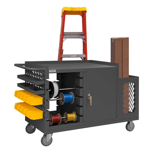 Durham MWSR5-95 MOBILE WIRE SPOOL & MAINTENANCE CART, 5 RODS, LOUVERED PANEL SIDE, CABINET SPACE, LADDER HANGER