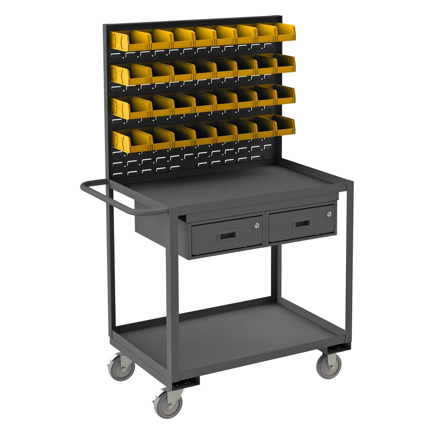 Durham RSC-2436-2-LP-2DR-32B-95 STOCK CART, 2 SHELF, 2 DRAWER, 32 BINS, 24-1/4 X 42-1/4 X 65-5/8