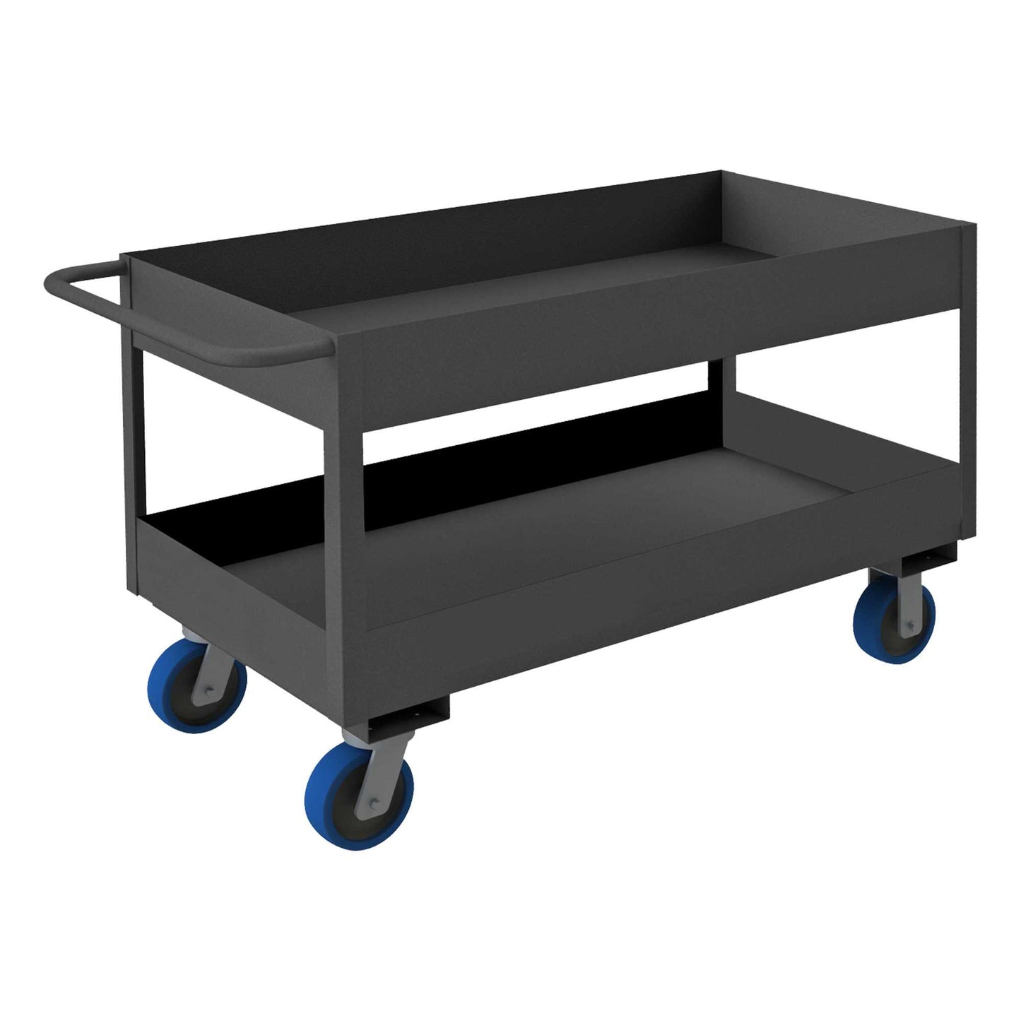 Durham RSC6-2436-2-3.6K-6PU-95 STOCK CART, 2 SHELVES WITH HIGH LIPS, 24-1/4 X 42-1/4 X 39