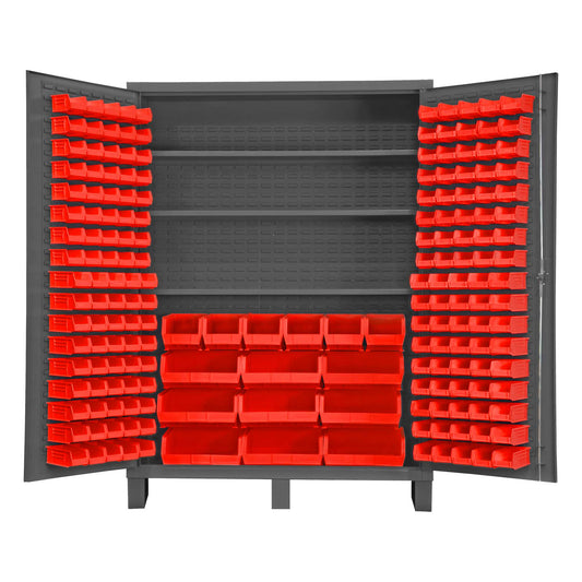 Durham SSC-185-3S-1795 CABINET, 14 GAUGE , 3 SHELVES, 185 RED BINS , 60 X 24 X 84