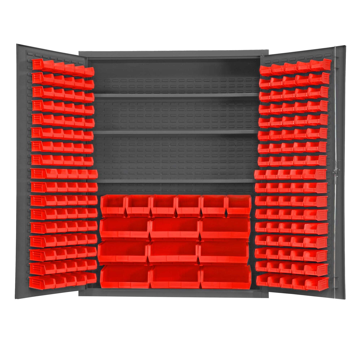 Durham SSC-185-3S-NL-1795 CABINET, 14 GAUGE , 3 SHELVES, 185 RED BINS , 60 X 24 X 78