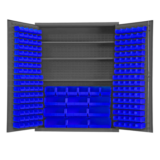 Durham SSC-185-3S-NL-5295 CABINET, 14 GAUGE , 3 SHELVES, 185 BLUE BINS , 60 X 24 X 78