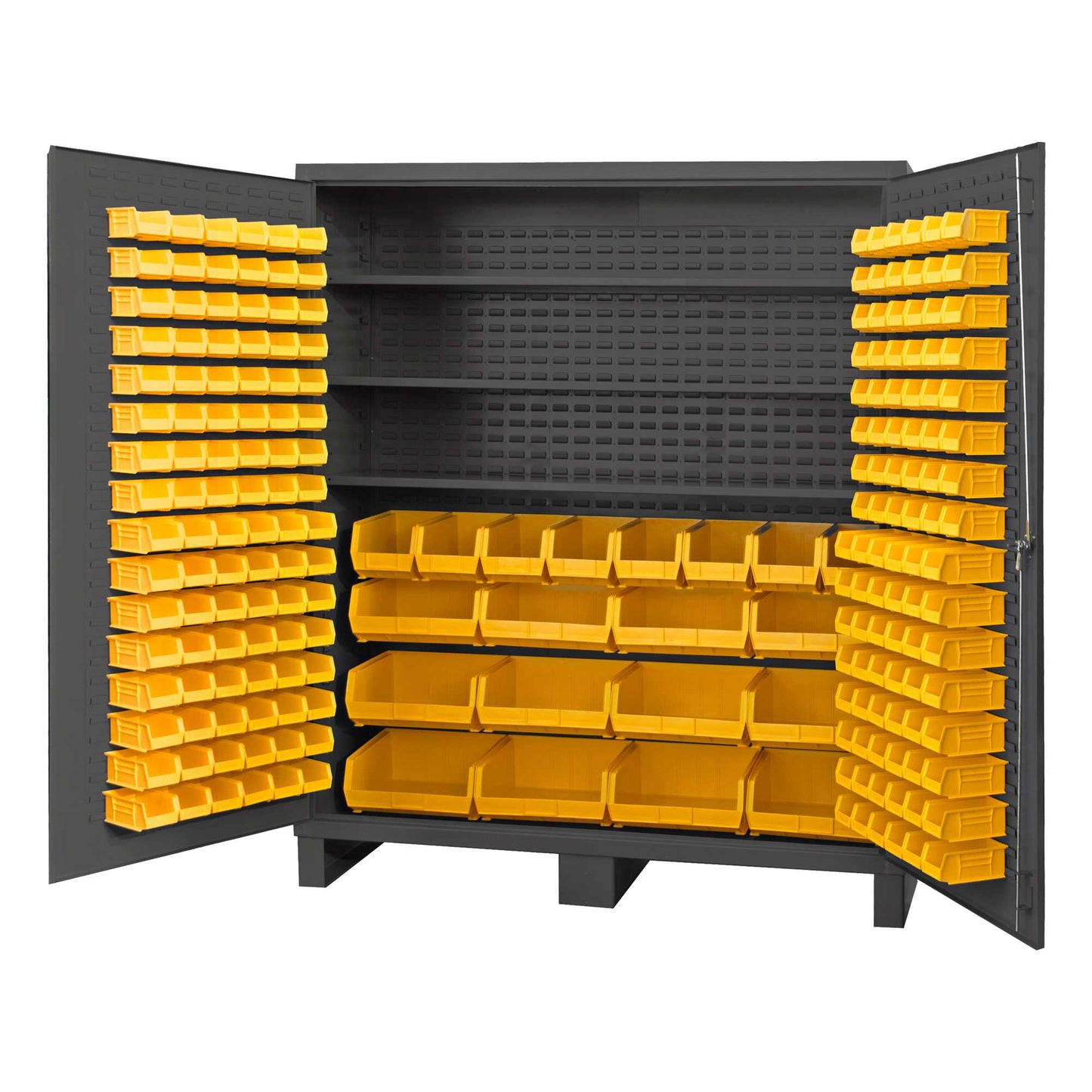 Durham SSC-722484-BDLP-212-3S-95 CABINET, 14 GAUGE , 3 SHELVES, 212 YELLOW BINS , 72 X 24 X 84