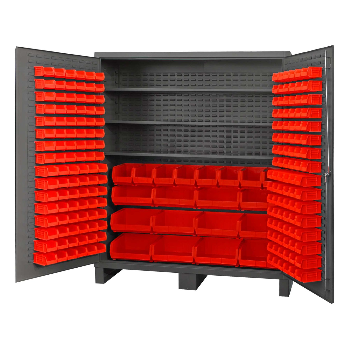 Durham SSC-722484-BDLP-2123S1795 CABINET, 14 GAUGE , 3 SHELVES, 212 RED BINS , 72 X 24 X 84