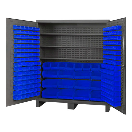 Durham SSC-722484-BDLP-2123S5295 CABINET, 14 GAUGE , 3 SHELVES, 212 BLUE BINS , 72 X 24 X 84