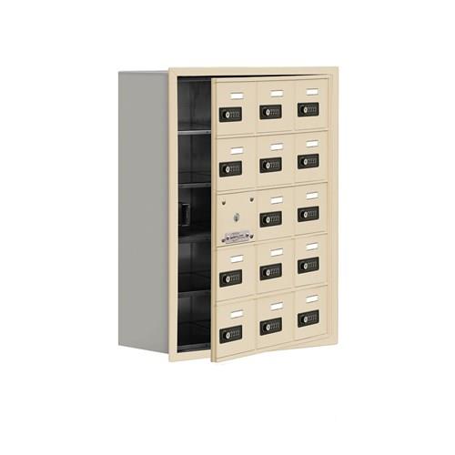 Mailboxes 19158-15SRC Salsbury Recessed Mounted Cell Phone Locker with 15 S Doors (14 usable) in Sandstone - Resettable Combination Locks