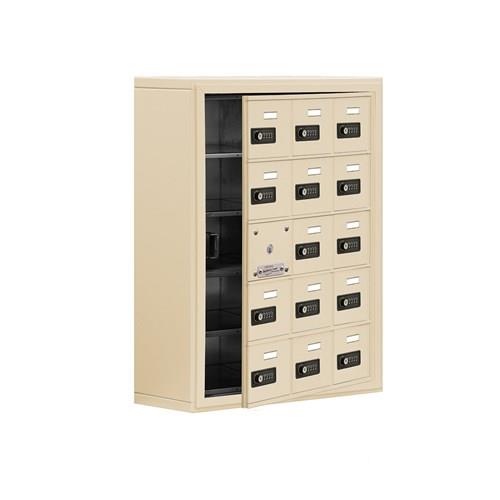 Mailboxes 19158-15SSC Salsbury Surface Mounted Cell Phone Locker with 15 S Doors (14 usable) in Sandstone - Resettable Combination Locks