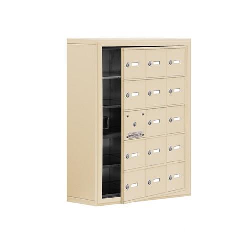 Mailboxes 19158-15SSK Salsbury Surface Mounted Cell Phone Locker with 15 S Doors (14 usable) in Sandstone - Keyed Locks