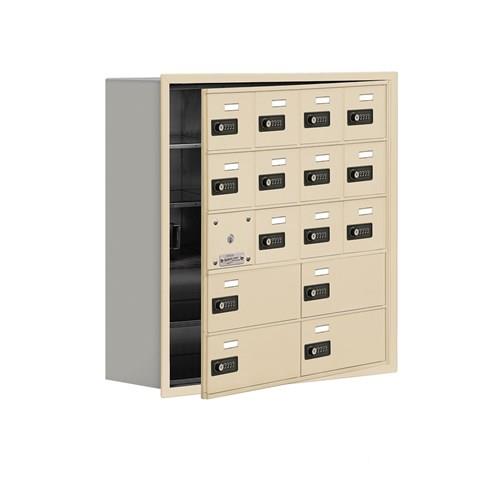 Mailboxes 19158-16SRC Salsbury Recessed Mounted Cell Phone Locker with 12 S Doors (11 usable) 4 B Doors in Sandstone - Resettable Combination Locks