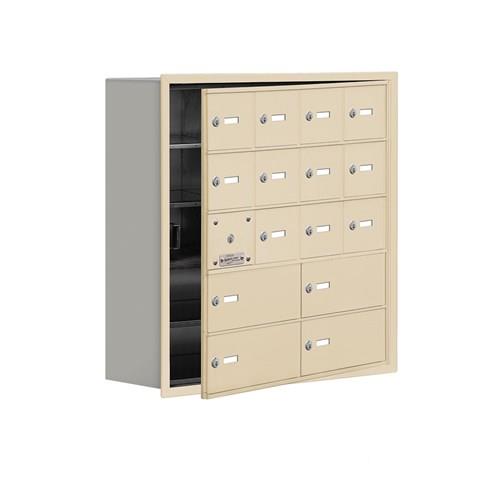 Mailboxes 19158-16SRK Salsbury Recessed Mounted Cell Phone Locker with 12 S Doors (11 usable) 4 B Doors in Sandstone - Keyed Locks