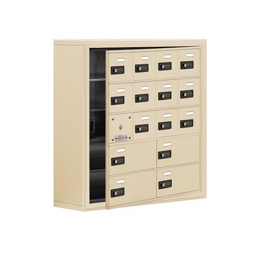 Mailboxes 19158-16SSC Salsbury Surface Mounted Cell Phone Locker with 12 S Doors (11 usable) 4 B Doors in Sandstone - Resettable Combination Locks