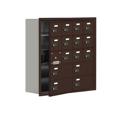 Mailboxes 19158-16ZRC Salsbury Recessed Mounted Cell Phone Locker with 12 Z Doors (11 usable) 4 B Doors in Bronze - Resettable Combination Locks