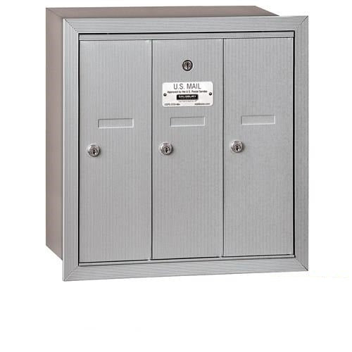 Mailboxes 3503ARP Salsbury Vertical Mailbox (Includes Master Commercial Lock) - 3 Doors - Aluminum - Recessed Mounted - Private Access