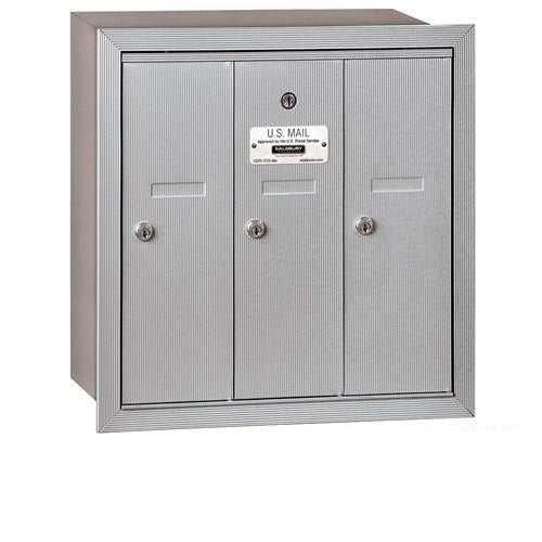 Mailboxes 3503ARU Salsbury Vertical Mailbox - 3 Doors - Aluminum - Recessed Mounted - USPS Access