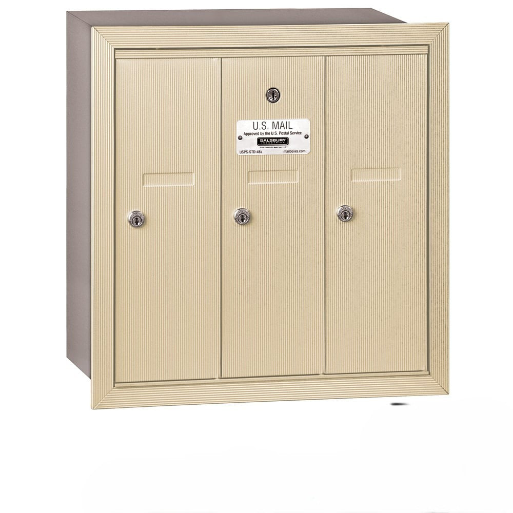 Mailboxes 3503SRP Salsbury Vertical Mailbox (Includes Master Commercial Lock) - 3 Doors - Sandstone - Recessed Mounted - Private Sccess