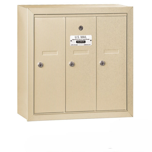 Mailboxes 3503SSP Salsbury Vertical Mailbox (Includes Master Commercial Lock) - 3 Doors - Sandstone - Surface Mounted - Private Sccess