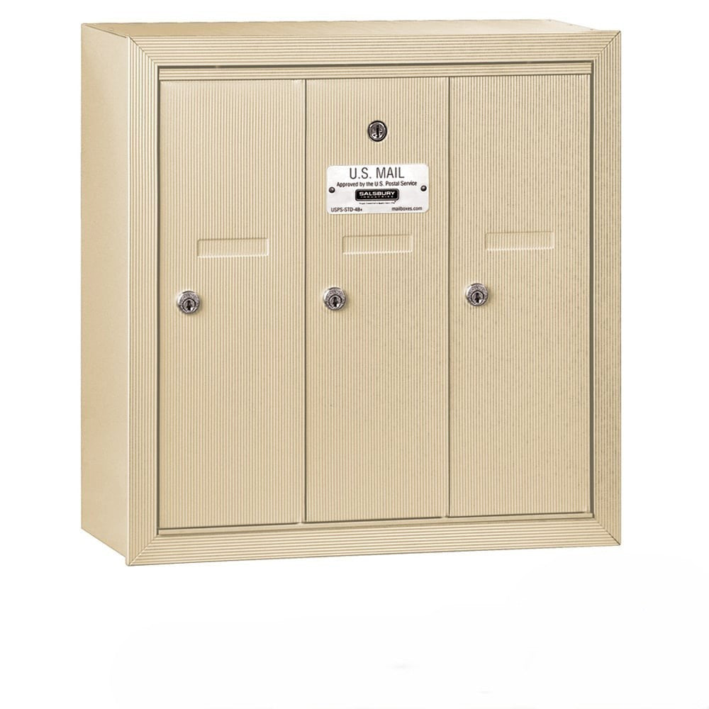 Mailboxes 3503SSU Salsbury Vertical Mailbox - 3 Doors - Sandstone - Surface Mounted - USPS Sccess