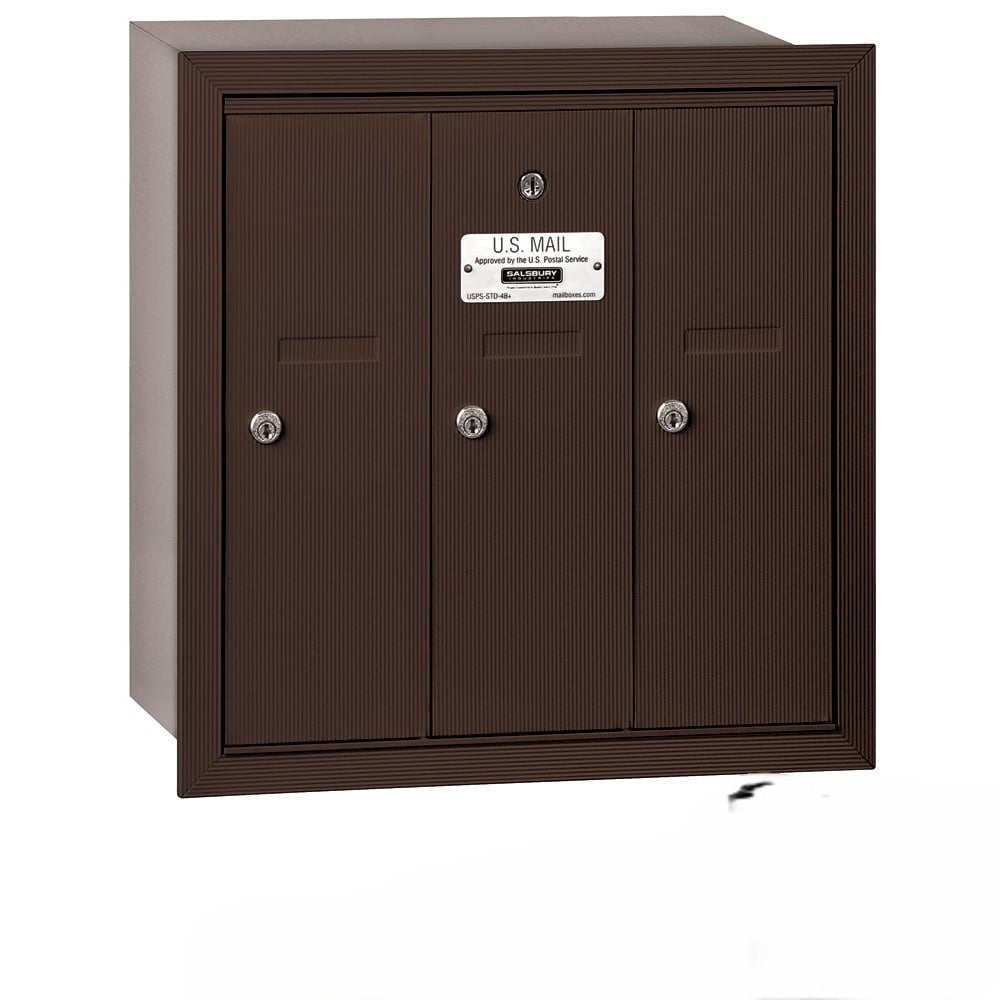 Mailboxes 3503ZRP Salsbury Vertical Mailbox (Includes Master Commercial Lock) - 3 Doors - Bronze - Recessed Mounted - Private Zccess