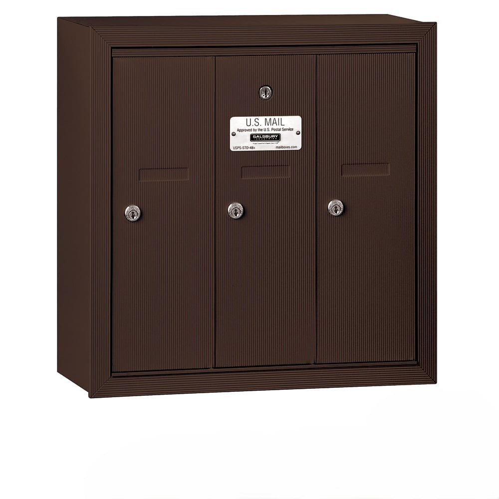 Mailboxes 3503ZSU Salsbury Vertical Mailbox - 3 Doors - Bronze - Surface Mounted - USPS Zccess