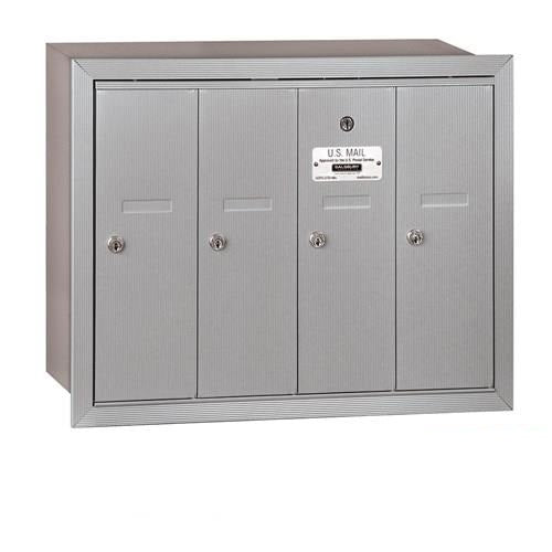 Mailboxes 3504ARP Salsbury Vertical Mailbox (Includes Master Commercial Lock) - 4 Doors - Aluminum - Recessed Mounted - Private Access