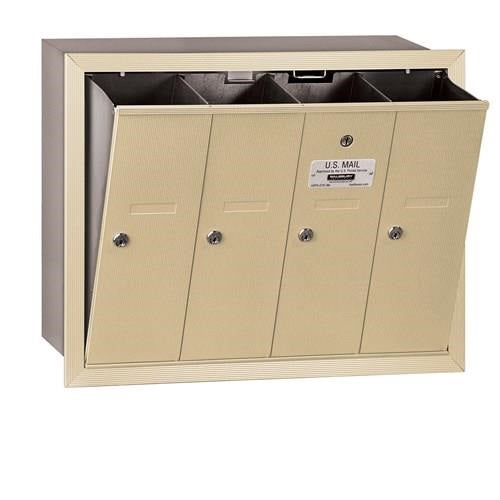 Mailboxes 3504SRP Salsbury Vertical Mailbox (Includes Master Commercial Lock) - 4 Doors - Sandstone - Recessed Mounted - Private Sccess