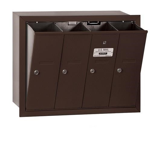 Mailboxes 3504ZRP Salsbury Vertical Mailbox (Includes Master Commercial Lock) - 4 Doors - Bronze - Recessed Mounted - Private Zccess