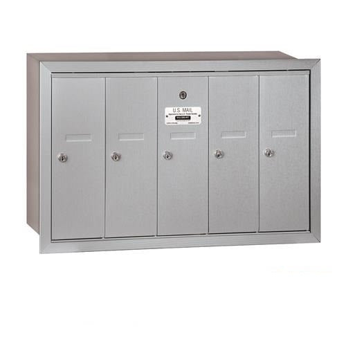 Mailboxes 3505ARU Salsbury Vertical Mailbox - 5 Doors - Aluminum - Recessed Mounted - USPS Access