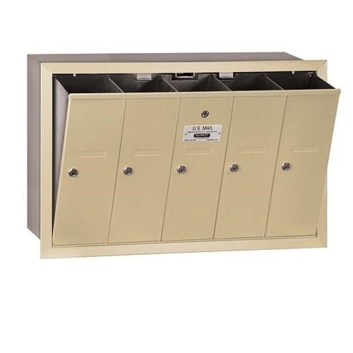 Mailboxes 3505SRP Salsbury Vertical Mailbox (Includes Master Commercial Lock) - 5 Doors - Sandstone - Recessed Mounted - Private Sccess