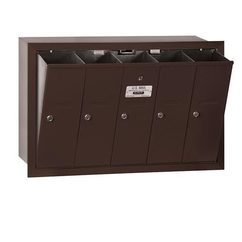 Mailboxes 3505ZRP Salsbury Vertical Mailbox (Includes Master Commercial Lock) - 5 Doors - Bronze - Recessed Mounted - Private Zccess