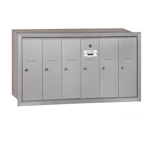 Mailboxes 3506ARU Salsbury Vertical Mailbox - 6 Doors - Aluminum - Recessed Mounted - USPS Access