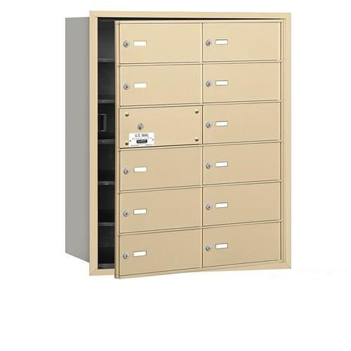 Mailboxes 3612SFP Salsbury 4B+ Horizontal Mailbox (Includes Master Commercial Lock) - 12 B Doors (11 usable) - Sandstone - Front Loading - Private Sccess