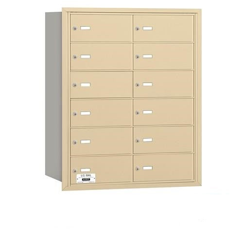 Mailboxes 3612SRU Salsbury 4B+ Horizontal Mailbox - 12 B Doors - Sandstone - Rear Loading - USPS Sccess