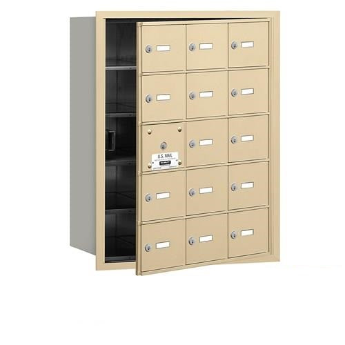 Mailboxes 3615SFP Salsbury 4B+ Horizontal Mailbox (Includes Master Commercial Lock) - 15 S Doors (14 usable) - Sandstone - Front Loading - Private Sccess