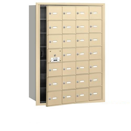 Mailboxes 3628SFP Salsbury 4B+ Horizontal Mailbox (Includes Master Commercial Lock) - 28 S Doors (27 usable) - Sandstone - Front Loading - Private Sccess