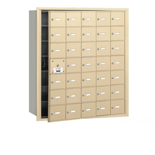 Mailboxes 3635SFP Salsbury 4B+ Horizontal Mailbox (Includes Master Commercial Lock) - 35 S Doors (34 usable) - Sandstone - Front Loading - Private Sccess