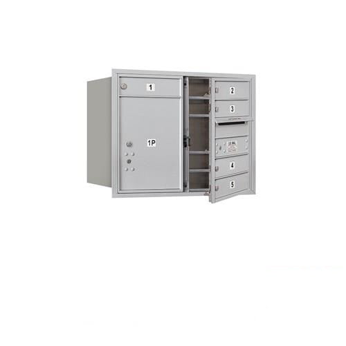 Mailboxes 3706D-05AFP Salsbury 6 Door High Recessed Mounted 4C Horizontal Mailbox with 5 Doors and 1 Parcel Locker in Aluminum with Private Access - Front Loading