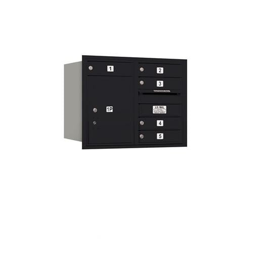 Mailboxes 3706D-05BRP Salsbury 6 Door High Recessed Mounted 4C Horizontal Mailbox with 5 Doors and 1 Parcel Locker in Black with Private Bccess - Rear Loading