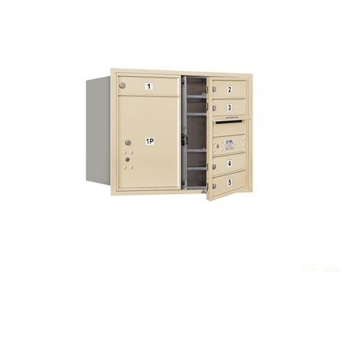 Mailboxes 3706D-05SFP Salsbury 6 Door High Recessed Mounted 4C Horizontal Mailbox with 5 Doors and 1 Parcel Locker in Sandstone with Private Sccess - Front Loading