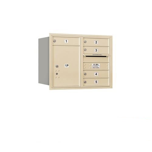 Mailboxes 3706D-05SRP Salsbury 6 Door High Recessed Mounted 4C Horizontal Mailbox with 5 Doors and 1 Parcel Locker in Sandstone with Private Sccess - Rear Loading