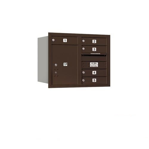 Mailboxes 3706D-05ZRP Salsbury 6 Door High Recessed Mounted 4C Horizontal Mailbox with 5 Doors and 1 Parcel Locker in Bronze with Private Zccess - Rear Loading