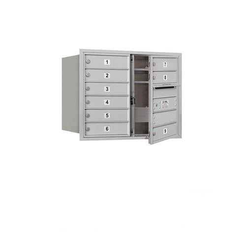 Mailboxes 3706D-09AFP Salsbury 6 Door High Recessed Mounted 4C Horizontal Mailbox with 9 Doors in Aluminum with Private Access - Front Loading