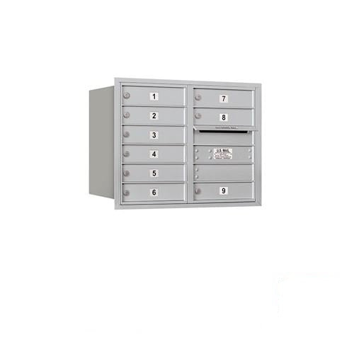 Mailboxes 3706D-09ARU Salsbury 6 Door High Recessed Mounted 4C Horizontal Mailbox with 9 Doors in Aluminum with USPS Access - Rear Loading