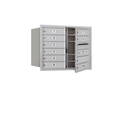 Mailboxes 3706D-10AFP Salsbury 6 Door High Recessed Mounted 4C Horizontal Mailbox with 10 Doors in Aluminum with Private Access - Front Loading