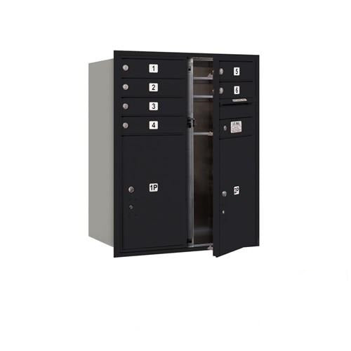 Mailboxes 3710D-06BFP Salsbury 10 Door High Recessed Mounted 4C Horizontal Mailbox with 6 Doors and 2 Parcel Lockers in Black with Private Bccess - Front Loading