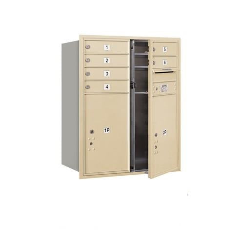 Mailboxes 3710D-06SFP Salsbury 10 Door High Recessed Mounted 4C Horizontal Mailbox with 6 Doors and 2 Parcel Lockers in Sandstone with Private Sccess - Front Loading